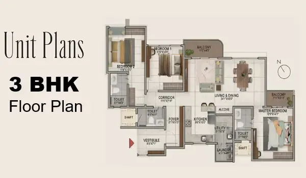 Shriram Sway of the Trees 3 BHK floor plan, 1,465 sq.ft. super built-up area
