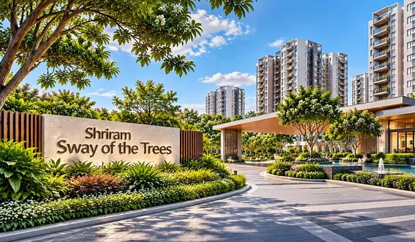 Grand entrance and arrival plaza at Shriram Sway of the Trees, near Electronic City, Bengaluru